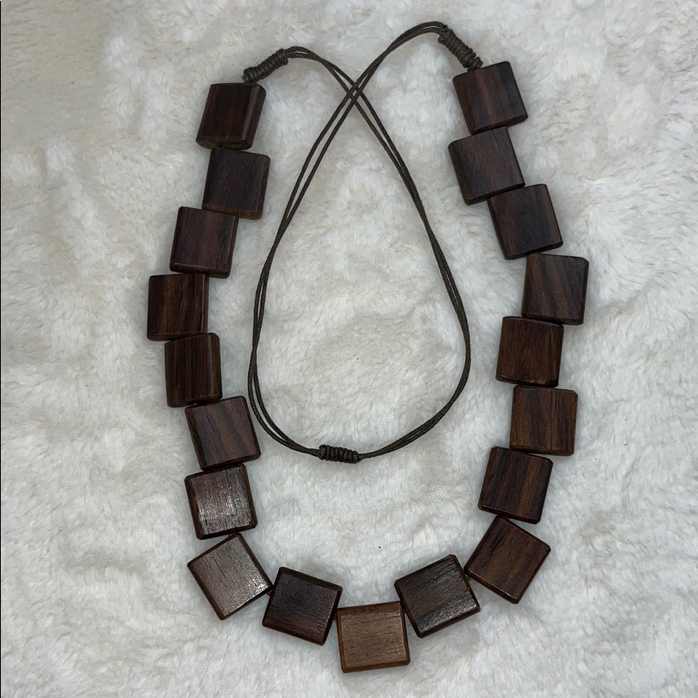 Wooden Square Bead Necklace